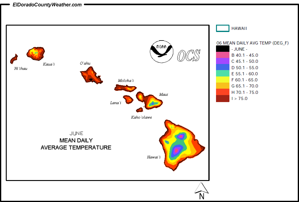 Hawaii Climate Map for June Annual Mean Daily Average Temperature